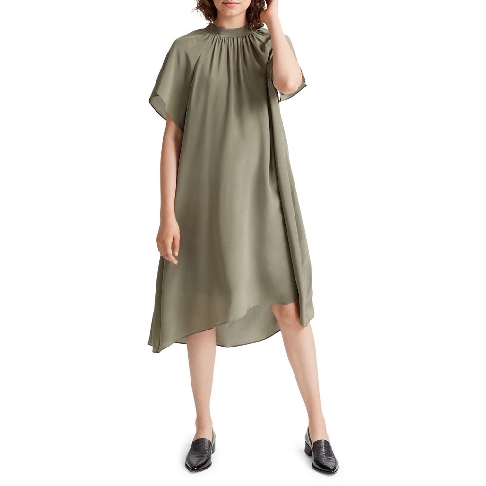 NWT Club Monaco Olive Green Flutter Sleeve Silk Dress